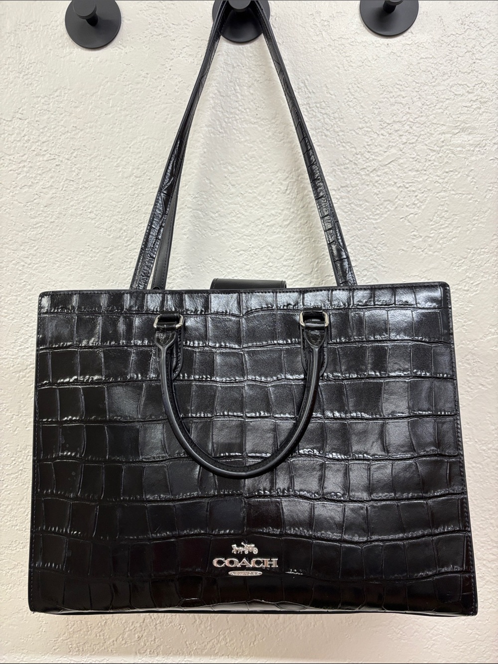 Coach Maggie tote bag Black Croc-Embossed Leather
